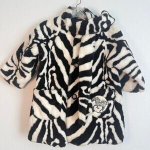 Y2K Vintage GUESS Kids Girls Toddler Faux Fake Fur Zebra Black White Coat Sz XL